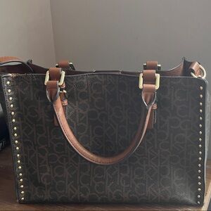 Calvin Klein Dark Brown Tote with Gold Studs